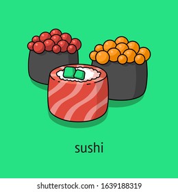 illustration of sushi, philadelphia roll, sushi with caviar, Japanese food on a green background. for paper, cover, fabric, interior decor and other users