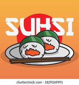 Illustration of Sushi, a popular Japan cuisine food. With attractive colors and charming designs