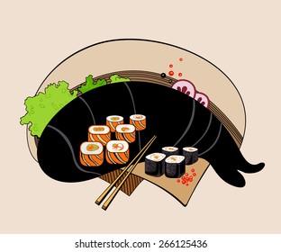 It is a illustration of sushi rolls. Japanese cuisine.