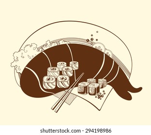 It is a illustration of sushi rolls. Japanese cuisine.