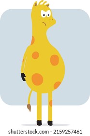 
illustration of a suspicious friendly giraffe standing with arms down
