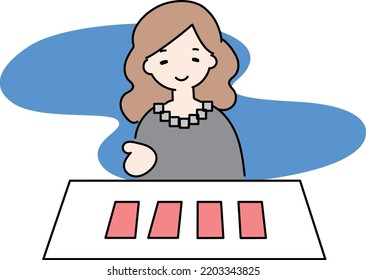 Illustration of a suspicious tarot fortune teller
