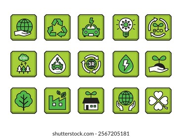 Illustration of a sustainable environment icons on blocks.