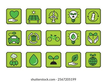 Illustration of a sustainable environment icons on blocks.