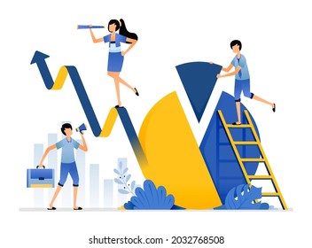 Illustration of sustainable increase in the company sales value on new market share analysis and plans. Vector design can be use for website, web, poster, banner, flyer, mobile apps, social media