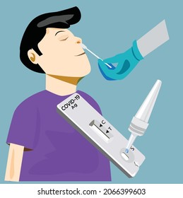 Illustration of swab testing for COVID-19 on a green background, doctor nurse people can use for examination Suitable for decorating posters, icons, symbols, and other teaching materials