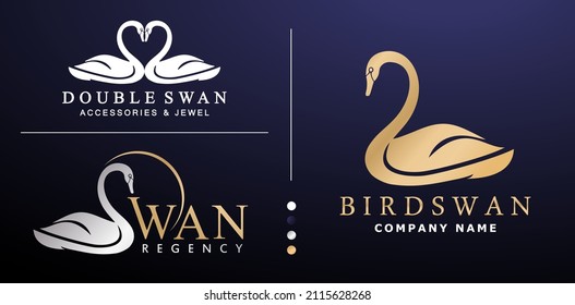 illustration of Swan logotype golden colors design, Double swan vector isolated background applicable for company name, jewelry sign, branding label  logo concept, beauty store, hotel, corporate logo