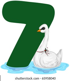 Illustration of a Swan Swimming Beside a Number Seven