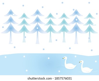 It is an illustration of a swan in the winter forest.