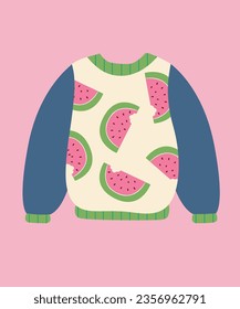 Illustration Sweater with Pattern Watermelon