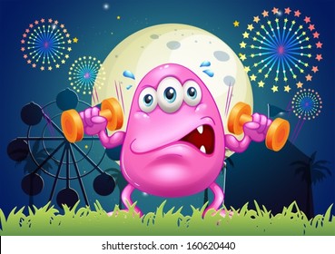 Illustration of a sweaty pink monster exercising