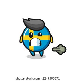 the illustration of the sweden flag badge cartoon doing fart , cute style design for t shirt, sticker, logo element