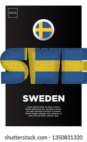 Illustration of Sweden flag made of three country abbreviations letter with grunge sponge effect.