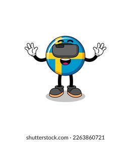 Illustration of sweden flag with a vr headset , character design
