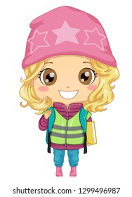 Illustration of a Swedish Kid Girl Student with Her Backpack and Book