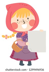 Illustration of a Swedish Kid Girl Wearing Easter Witch Costume Holding a Blank Paper Board and Carrying a Basket