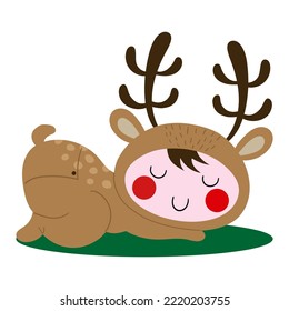 Illustration of a sweet baby dressed with a Rudolph costume