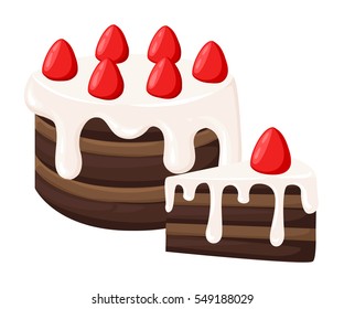Illustration of sweet baked vector isolated cake Strawberry icing pie for holiday, cupcake,