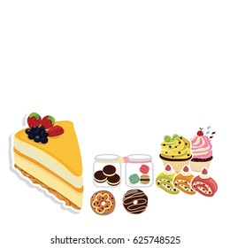 Illustration of sweet baked vector isolated cakes and cupcakes set