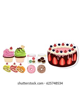Illustration of sweet baked vector isolated cakes and cupcakes set