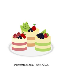 Illustration of sweet baked vector isolated cakes set.