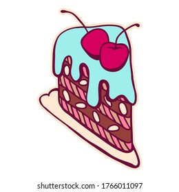 Illustration of sweet cake. Stylized dessert for pastry shops and cafes.