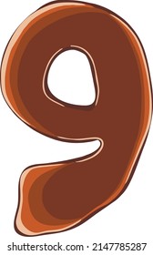 Illustration sweet chocolate number nine. Vector illustration