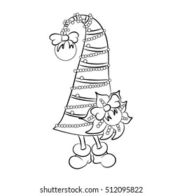 illustration with sweet Christmas tree with legs, character for Christmas and New year, sketch, drawing for color book
