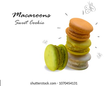 Illustration sweet colorful macaroons isolated on white background with sample text,Vector design.