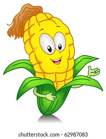 Illustration of a Sweet Corn Character Presenting Something