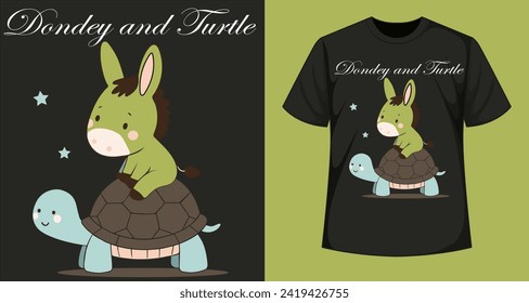 illustration of sweet donkey and turtle, vector work for various prints