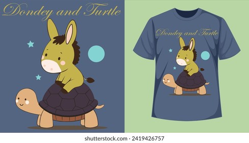 illustration of sweet donkey and turtle, vector work for various prints