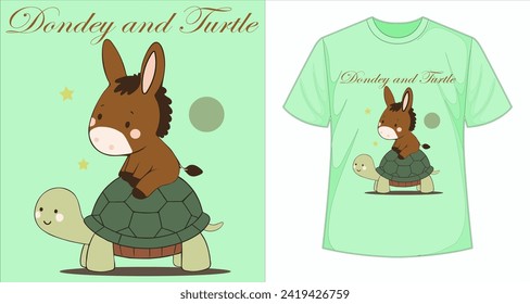 illustration of sweet donkey and turtle, vector work for various prints
