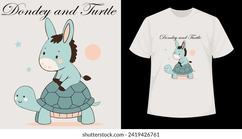 illustration of sweet donkey and turtle, vector work for various prints