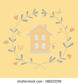 Illustration of a sweet house in a wreath. EPS 10. No transparency. Np gradients.