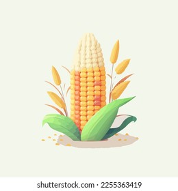 illustration of Sweet organic corn cob in flat vector on white background