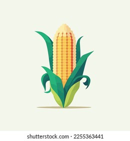 illustration of Sweet organic corn cob in flat vector on white background