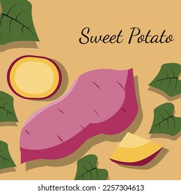 illustration of Sweet potato, slice of sweet potato for teacher, student , college, banner, flyer, power point, and another comercial use