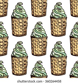 Illustration of sweets. Assorted ice cream. Happy holiday. Seamless pattern.