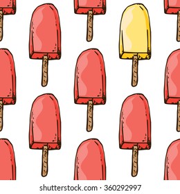 Illustration of sweets. Assorted ice cream. Happy holiday. Seamless pattern.