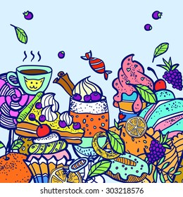 Illustration of sweets, cartoon drawing.