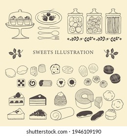 Illustration of sweets drawn with simple lines