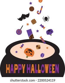 Illustration of sweets falling into a pot