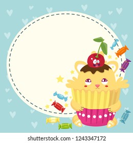 
illustration with sweets with a place for an inscription and a cupcake