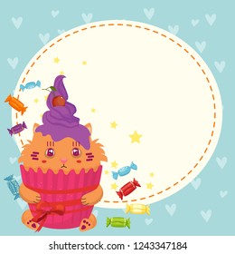 
illustration with sweets with a place for an inscription and a cupcake
