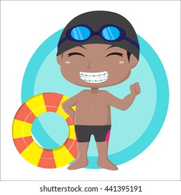 illustration of swimmer boy cartoon character vector