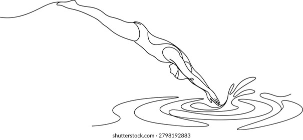 Illustration of swimmer diving into a pool, hand drawn outline vector illustration.