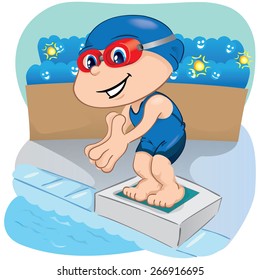 Illustration is a swimming athlete child preparing to enter the pool, sports, games or competition, ideal for educational, sports and institutional materials