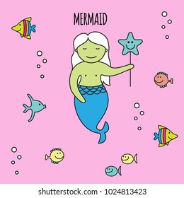 Illustration of swimming cute mermaid