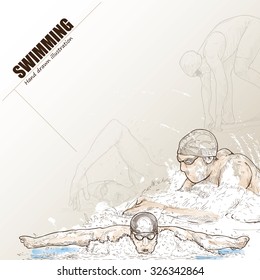 Illustration Of Swimming. Drawing Vector. Swimming Poster. Sport Background. 